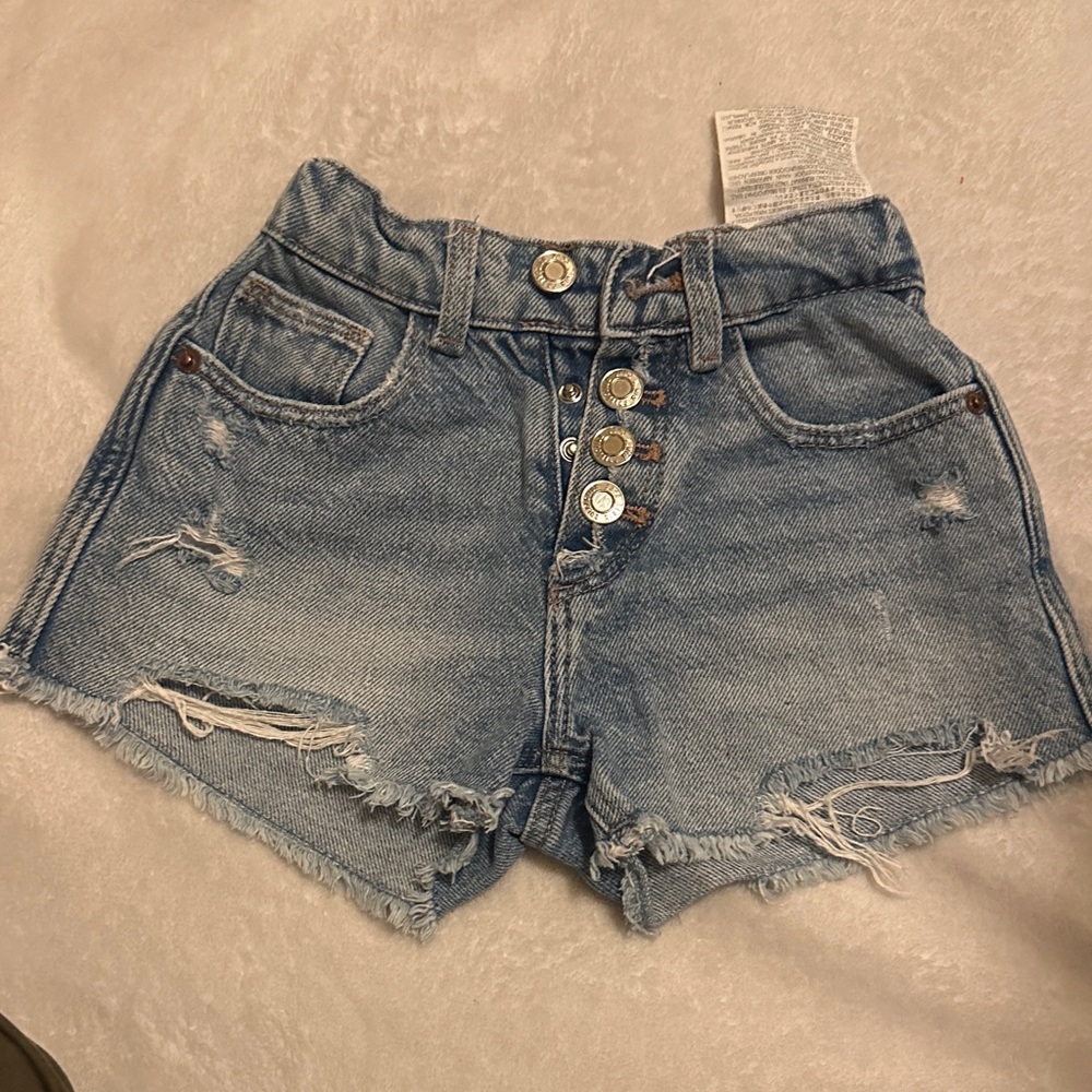 Zara Light Blue Distressed Jean Shorts